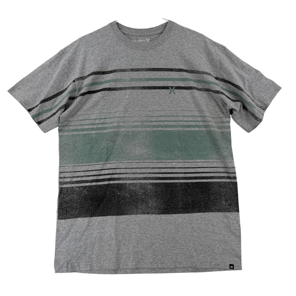 Hurley‎ Shirt Mens Large Gray Stripe Logo Classic Fit Crew Neck Tee Surf NWT